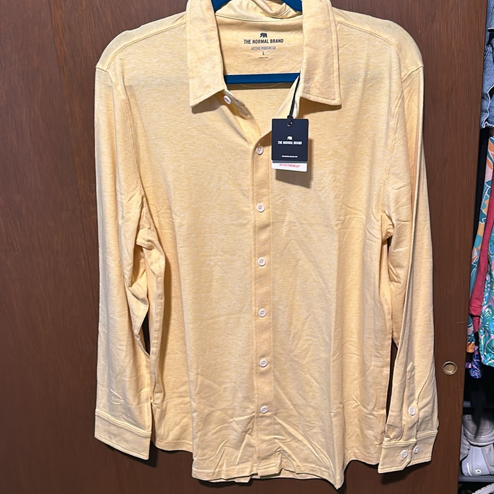 The Normal Brand active Purmeso fabric long sleeve polo MENS LARGE Golden Hour